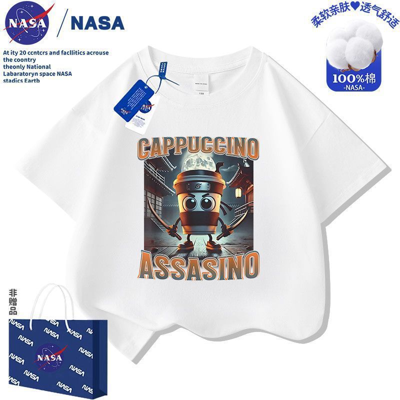 NASA 子供用山海経 AI 抽象半袖 Tシャツ カプチーノ アサシーノ 男の子と女の子のトップス|undefined