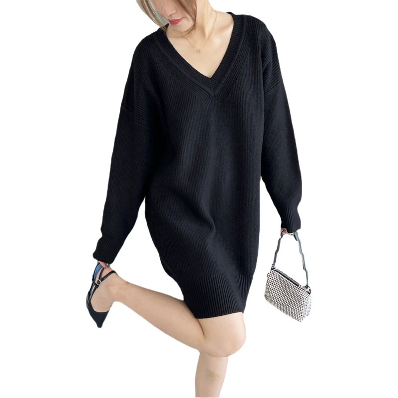 Jiazhi Осенне-зимний большой свитер в ленивом стиле, свободный пуловер с v-образным вырезом, вязаный свитер средней длины, женский свитер B8268.