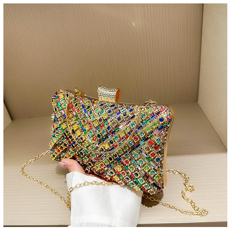 High-end evening dress, lady's water diamond clutch bag, diamond-encrusted bag, colorful diamond chain cheongsam bag, evening bag, women's handbag undefined