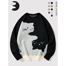 Y 73251 Cat Print Lazy Knit Sweater ���è��ë�� �羳ŷ����
