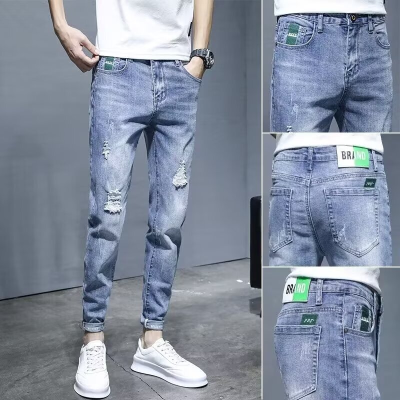 Men's Autumn Thin Korean Style Slim Fit Jeans 2025 High-End Light Blue Youth Straight Stretch Casual Pants Men's Autumn Thin Korean Style Slim Fit Jeans 2025 High-End Light Blue Youth Straight Stretch Casual Pants