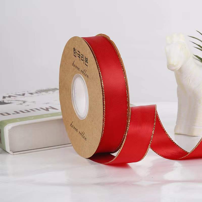 25mm de doble cara cinta de borde dorado doble borde dorado cinturón de poliéster hecho a mano caja de regalo de flores embalaje Cinta de soporte
