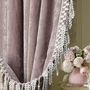 French Chenille Light Luxury Curtains, Simple and Advanced Modern European Style Villa Model Room Bay Window Living Room Bedroom High-End