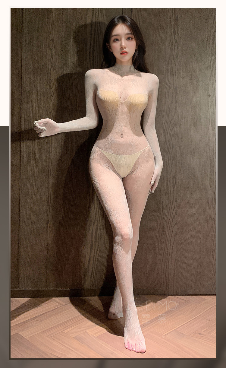 Feimu Long-Sleeved Finger-Covering Retro Jacquard One-Piece Fishnet Stockings 7443 — detail image 15