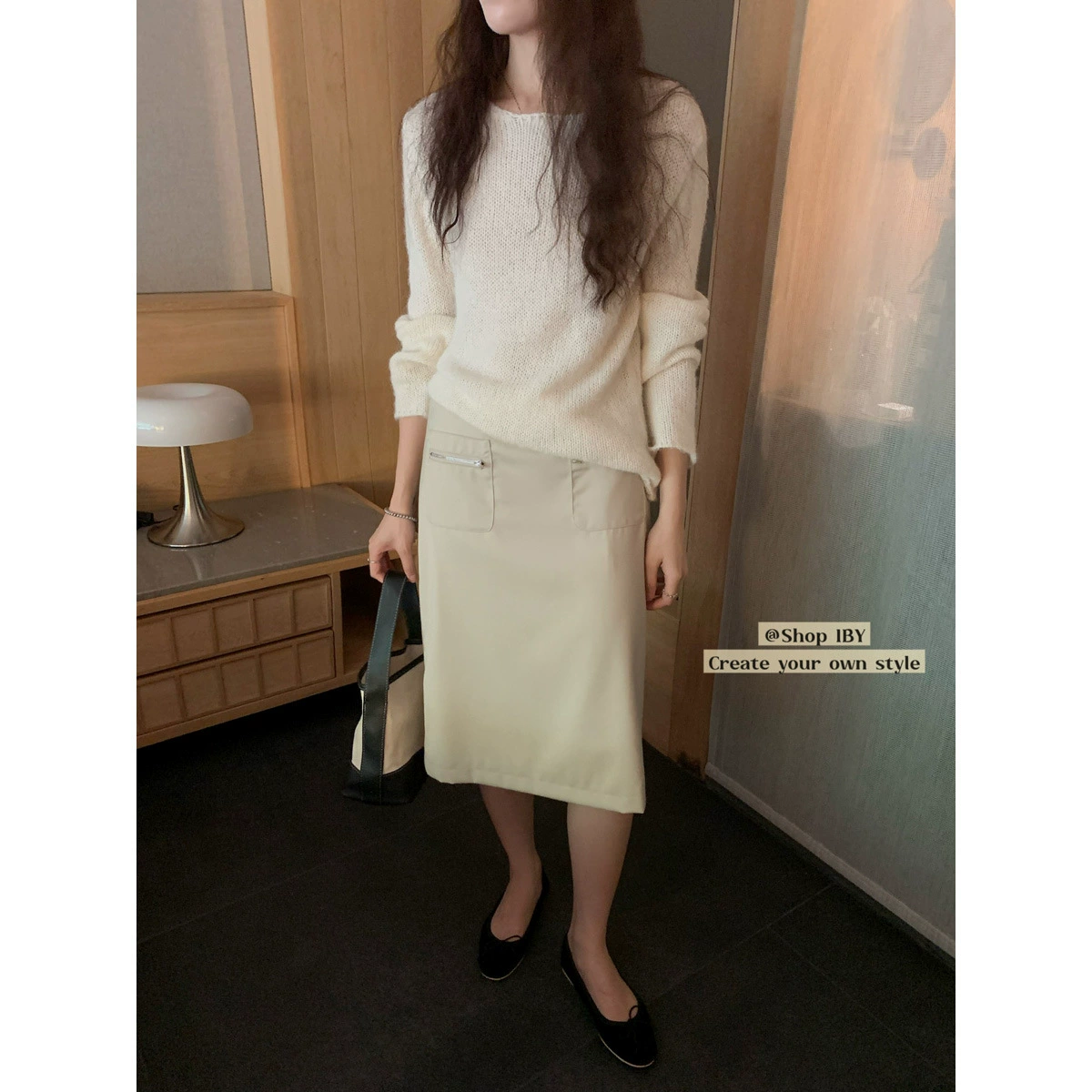 【Без возвратов, без обменов】Прямая юбка с карманом на молнии для женщин небольшого роста, с разрезом сзади, юбка с высокой талией для женщин