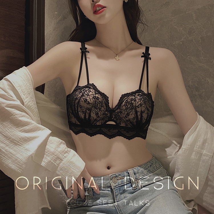 Daifa 8256 sexy puro quiero empujar hacia arriba engrosada ropa interior grande de las mujeres de látex pecho plano de encaje pequeño pecho empuja hacia arriba la cubierta del sujetador