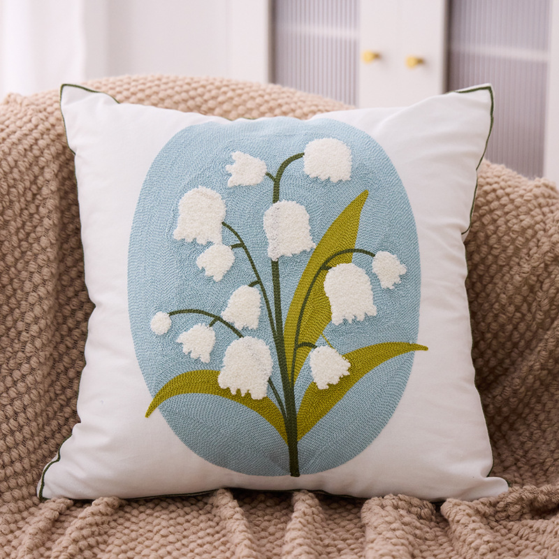 Nueva funda de almohada bordada con diseño floral pastoral, cojín para cabecera de cama, sofá, coche, sala de estar, soporte para la espalda con relleno opcional