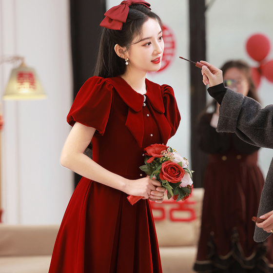 Toasting Clothing 2023 New Bride Summer Small Wedding Dress Red Dress Engagement Home Caso Women