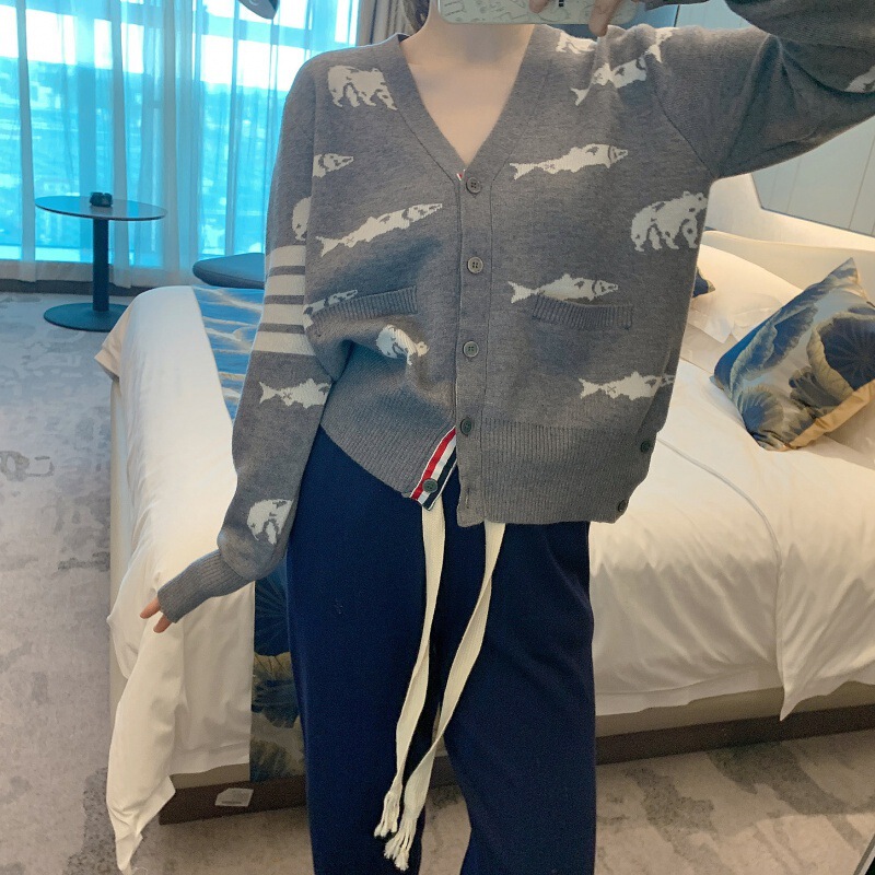 New British Style Bear and Fish Sweater for Men and Women