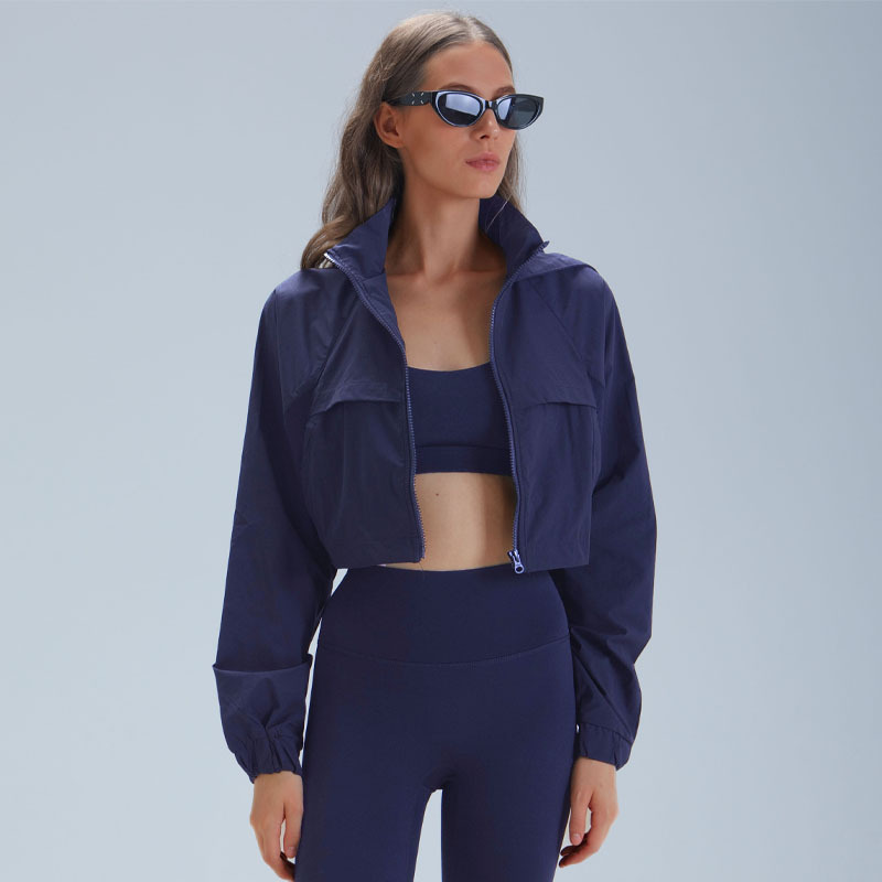 Transfronterizo corto con cojín de pecho para el deporte al aire libre juego de ocio fitness correr yoga suelto chaqueta con capuz seco rápido