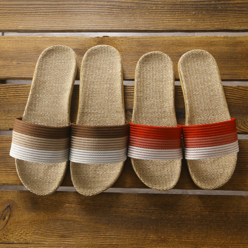 新しい亜麻スリッパ女性夏家庭用カップル室内の冷たいスリッパ男性夏