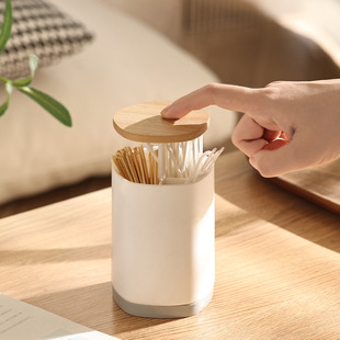 Japanese-Style Toothpick Holder with Wooden Lid, Restaurant Toothpick Storage Box, Home Creative and Personalized Automatic Pop-Up Press-Type Toothpick Holder
