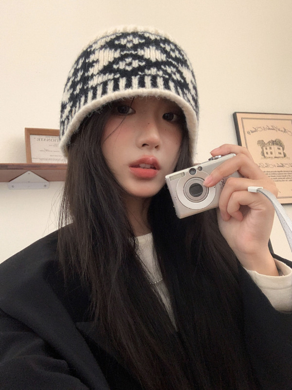 韩版提花针织帽子女秋冬季ins保暖百搭毛线渔夫帽子休闲风冷帽潮|undefined