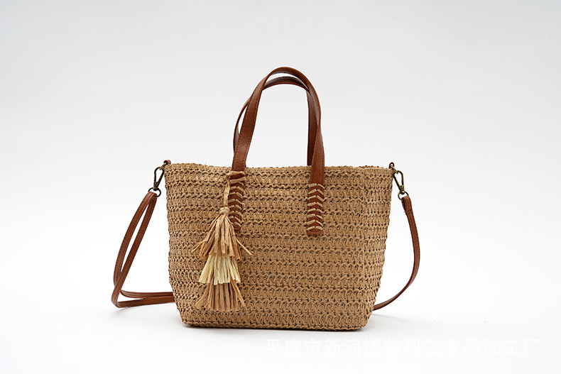 Holiday, Travel, Street Occasion Paper string Material Solid Color Pattern All Seasons Season Women's Medium Paper String Solid Color Streetwear Weave Square Zipper Shoulder Bag