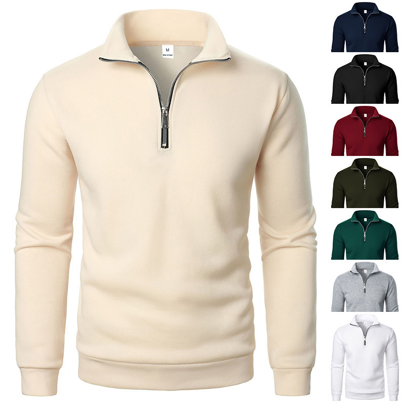 Cross-Border Casual Half-Zip Stand-Up Collar Sweatshirt Trendyy Simple Loose Large Size Amazon Temu Fleece Men's Sweatshirt