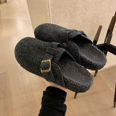 葡萄妈studiolee 保暖加绒内增高毛毛半拖外穿厚底勃肯女鞋秋冬款