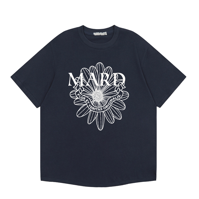 韓国マルディトレンディな半袖フラワープリントゴールドハイシルバー夏ラウンドネック純綿ルーズTシャツトップトレンディ|undefined