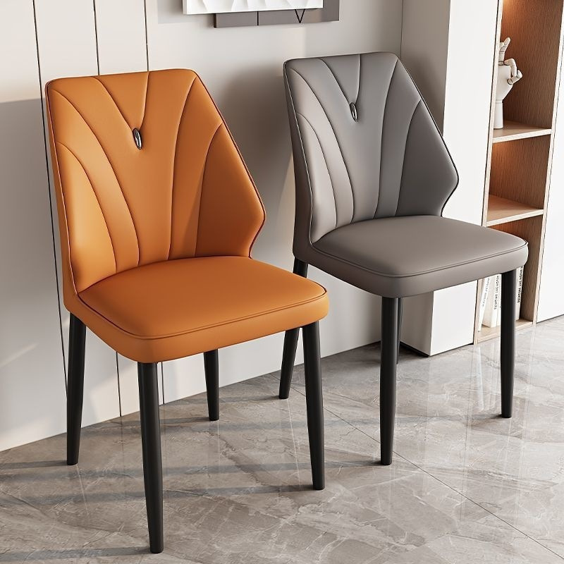 Dining Chair for Home Use, Simple Modern Nordic Style, with Backrest, Suitable for Mahjong, Hotel, Restaurant, Leisure Dining Table Chair, Metal and Leather