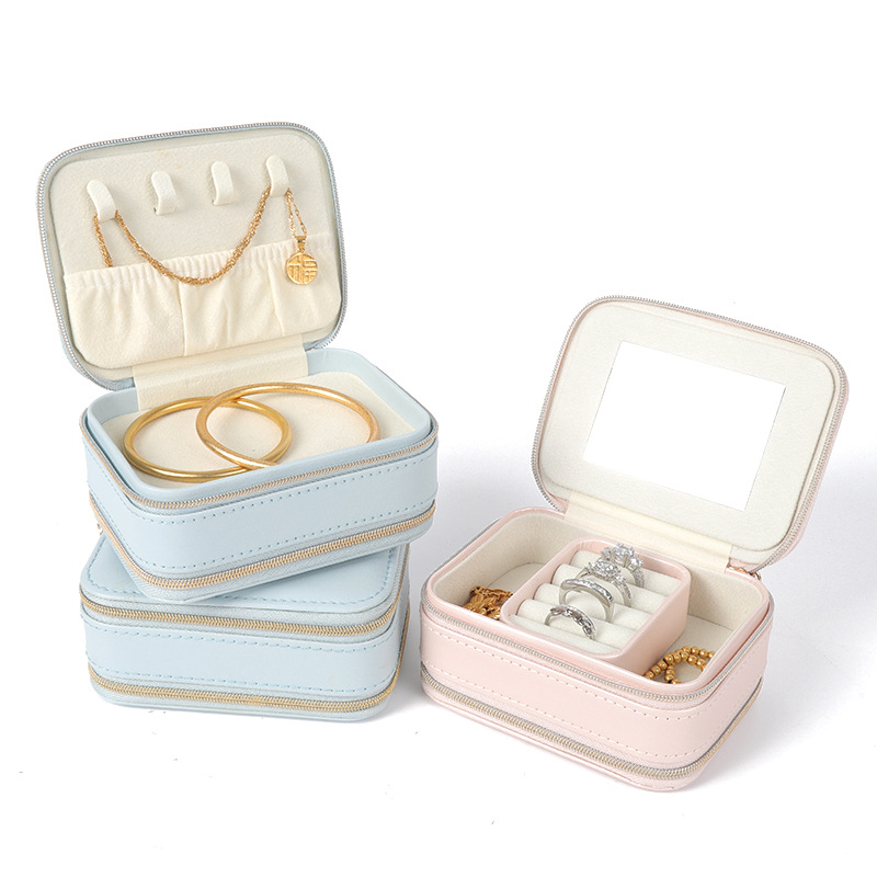 Caja de almacenamiento de joyería de doble capa mini de alto valor portátil pendientes anillo collar pendientes acabado caja de joyería image 2