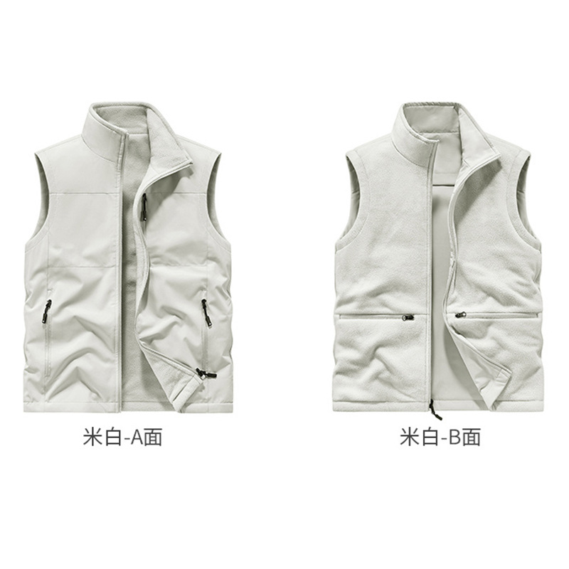 Fotografía al aire libre chaleco de pesca de pelusa transfronterizo doble cara con hombro de hombro de bolsillo chaleco de invierno personalizado hombre