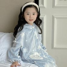 现货儿童睡袍冰雪奇缘秋冬女童珊瑚绒浴袍小公主法兰绒长袖长袍