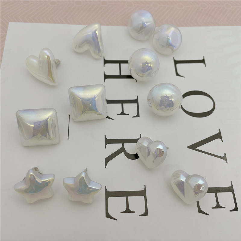 Fashion Pentagram Round Heart Shape Imitation Pearl Stoving Varnish Womenu0027S Ear Studs 1 Pair