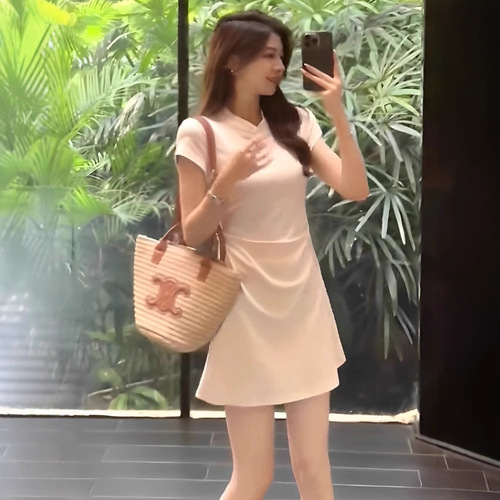 New Chinese Style National Wind Short Sleeve Dress for Women 2025 New Summer Small Figure Waist Slimming A-Line Skirt Summer