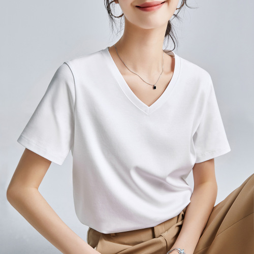 80 pieces of double-sided satin cotton slimming simple white short-sleeved t-shirt women's summer 2025 new round neck undershirt 