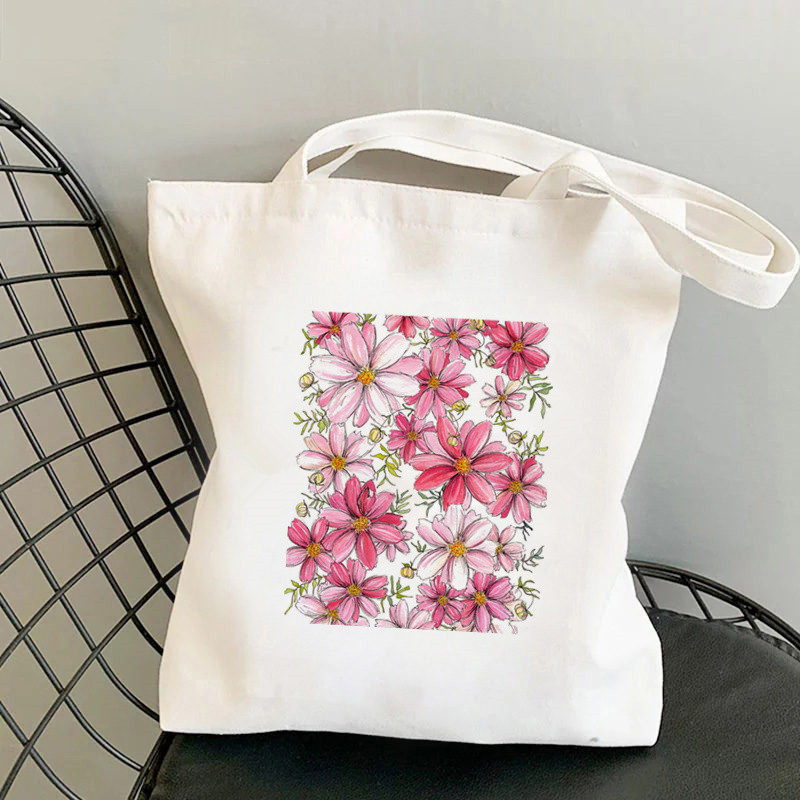 Comercio exterior transfronterizo flor flor flor flor impresión bolsa de lona Harajuku bolsa de hombro bolsa de moda bolsa de compras portátil en stock