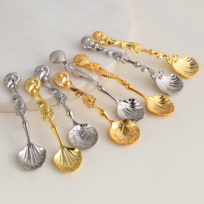 Zinc Alloy Stainless Steel Shell Vintage Coffee Bird's Nest, White Fungus, Honey Stirring Spoon, Western Dessert Spoon_voghion.com