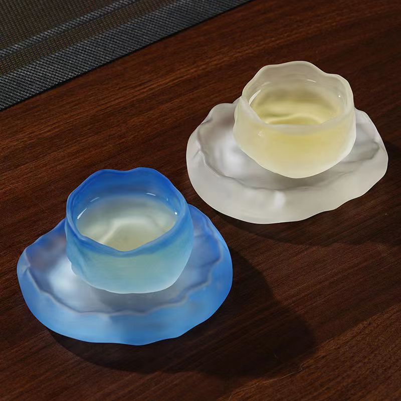 初雪瑠璃ティーカップ上神杯高颜値日本式雪釈杯透明フロスト品茗杯手作りガラスコップ|undefined