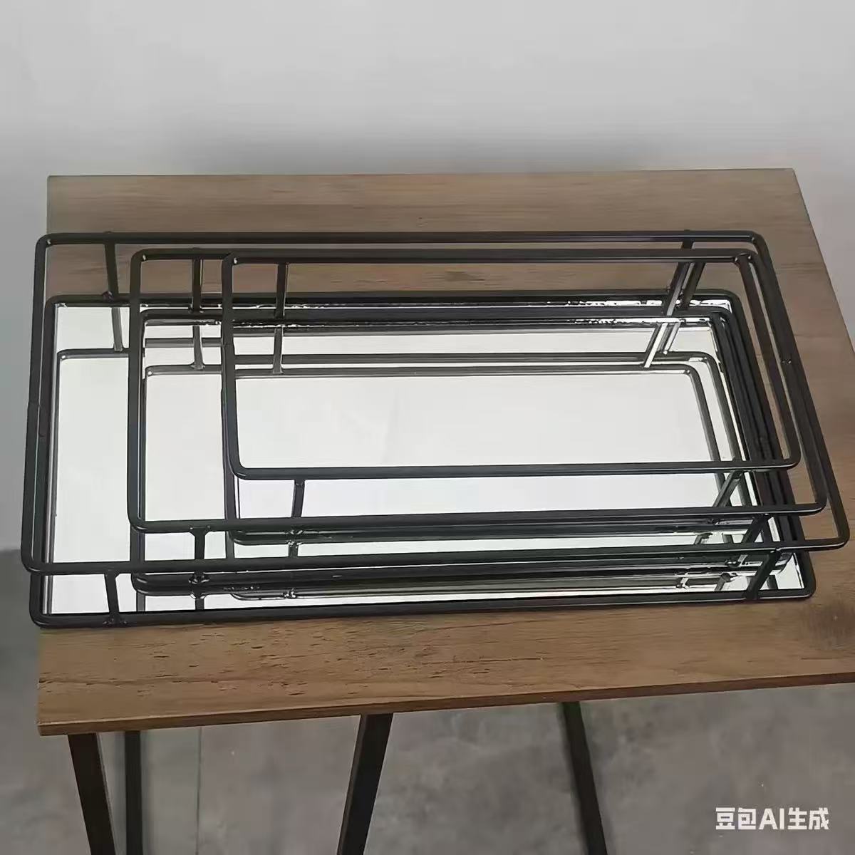 Espejo de lujo ligero bandeja de almacenamiento cosméticos perfumes joyas acabado estante de pastel estante de escritorio ins bandeja de aire
