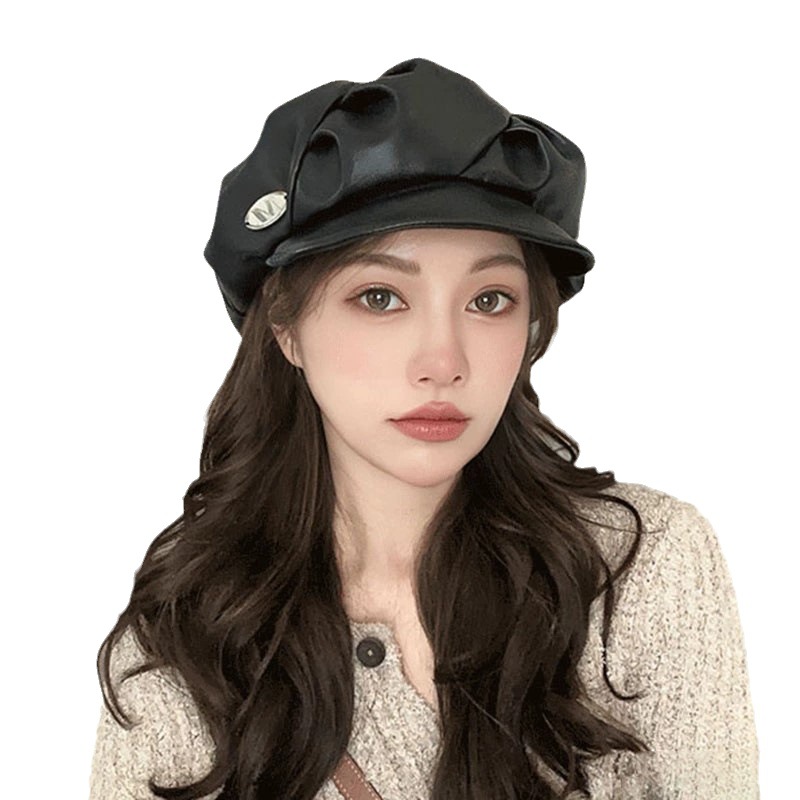 Polyurethane demi-season fashionable retro elegant beret