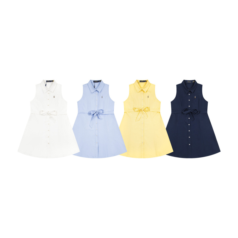 New Classic Rl Ralph Lauren New Style Embroidered Pony Logo Sleeveless Dress with Polo Collar in White Moonlight, Fashionable and Trendy