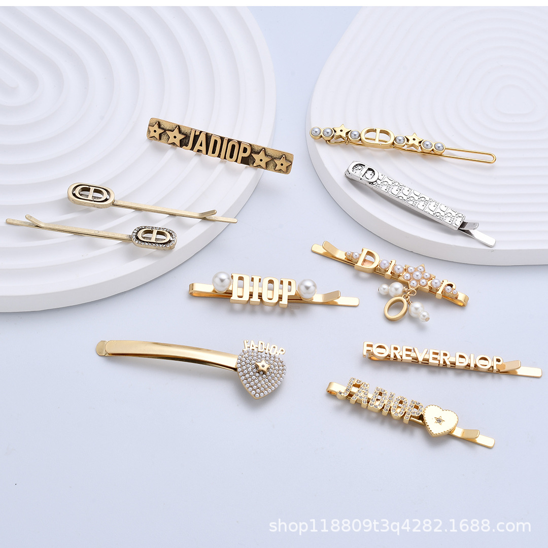 D Brand Cd Letter Classic Pearl Inlaid Colorful Diamond Hairpin D Brand Fashion Versatile Hair Accessory Wholesale Direct from Manufacturer for Women