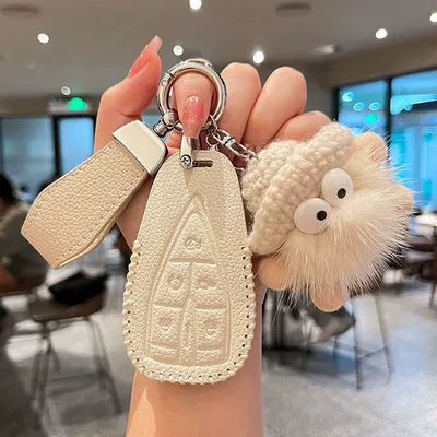 x7 Auchan x5 Yidong plus | Car key bag - default-a5-leather-milk-white-texture-litby-white-short-buckle-meter-briquettes