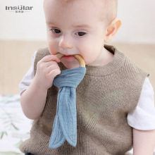 婴儿兔耳朵木制咬环婴儿全棉纱布木制磨牙圈宝宝手抓训练安抚玩具