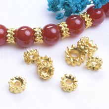 保色古法金6mm8mm立体莲花花托隔珠配饰手串DIY 手链编绳串珠材料