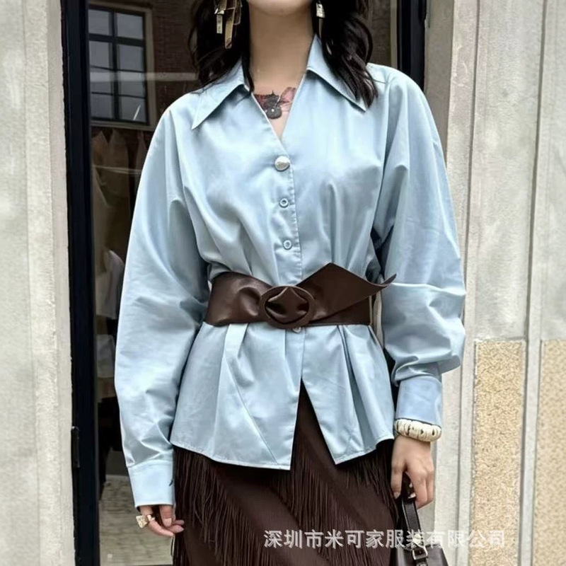 Shenzhen Nanyou 2026 Autumn New Collection: Women's Tencel Batman Shirt, Simple, Fitted, and Elegant Long-Sleeve Top Shenzhen Nanyou 2026 Autumn New Collection: Women's Tencel Batman Shirt, Simple, Fitted, and Elegant Long-Sleeve Top