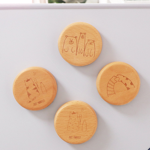 Creative beech magnetic refrigerator magnet round bottle opener household wooden message strip customizable logo beer bottle opener