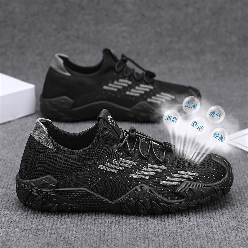 Primavera nuevos zapatos para hombres, malla a juego, tejido volador, tendencia, fondo plano, transpirable, desodorante, fondo suave, zapatos deportivos para hombres, zapatos casuales para hombres