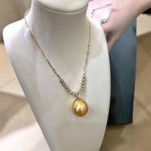 轻奢风南洋海水浓金金珠水滴14-15mm招财金珠925纯银微笑链送礼盒