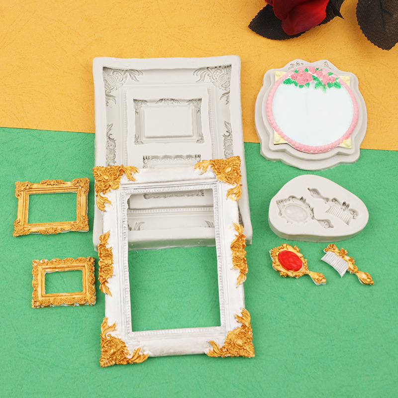 DIY vintage marco de fotos marco peine epoxi molde de silicona ultra-ligero pastel de arcilla decoración molde de chocolate para hornear