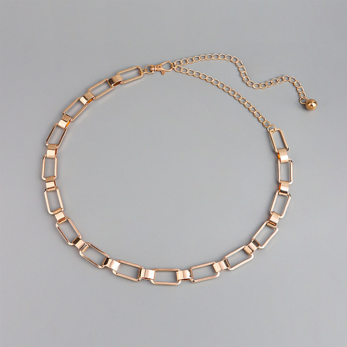 Waist chain women's new fashion versatile geometric metal single layer golden European and American cross-border hot selling decorative dress