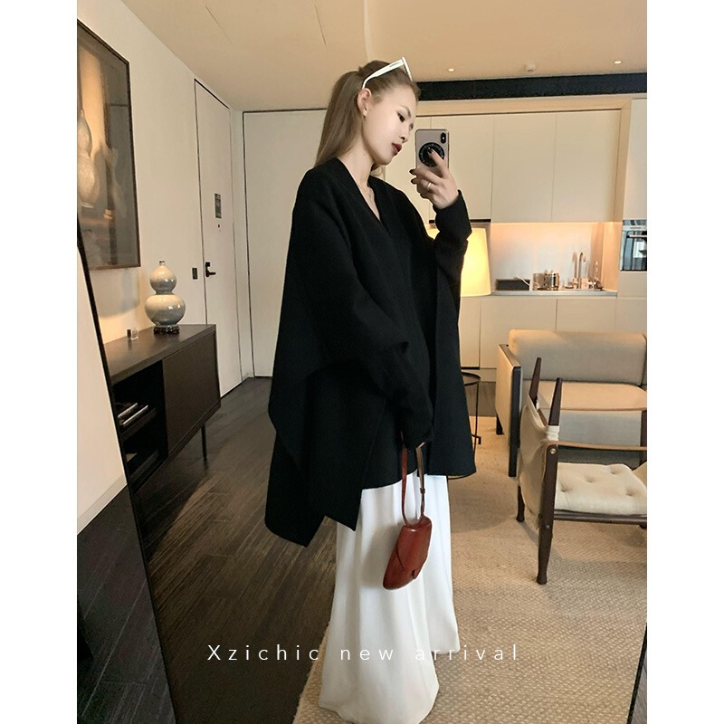 Xzichic澳洲羊毛斗篷披肩式毛呢外套女优雅贵感呢子大衣秋冬新款|undefined