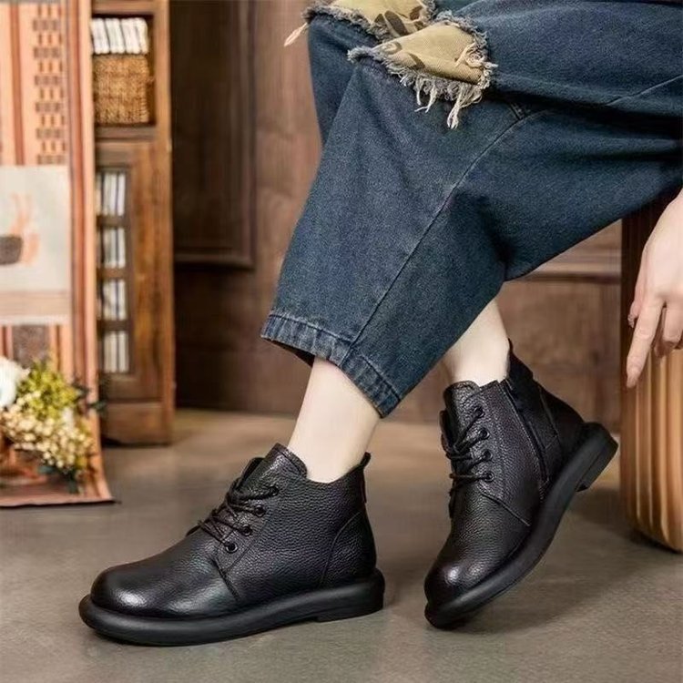 品牌特价加绒妈妈棉靴软底2025秋冬新款复古圆头平底防滑休闲短靴