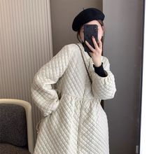 太太太火了 韩国ins复古菱格宽松轻薄棉衣裙中长款保暖棉服外套女