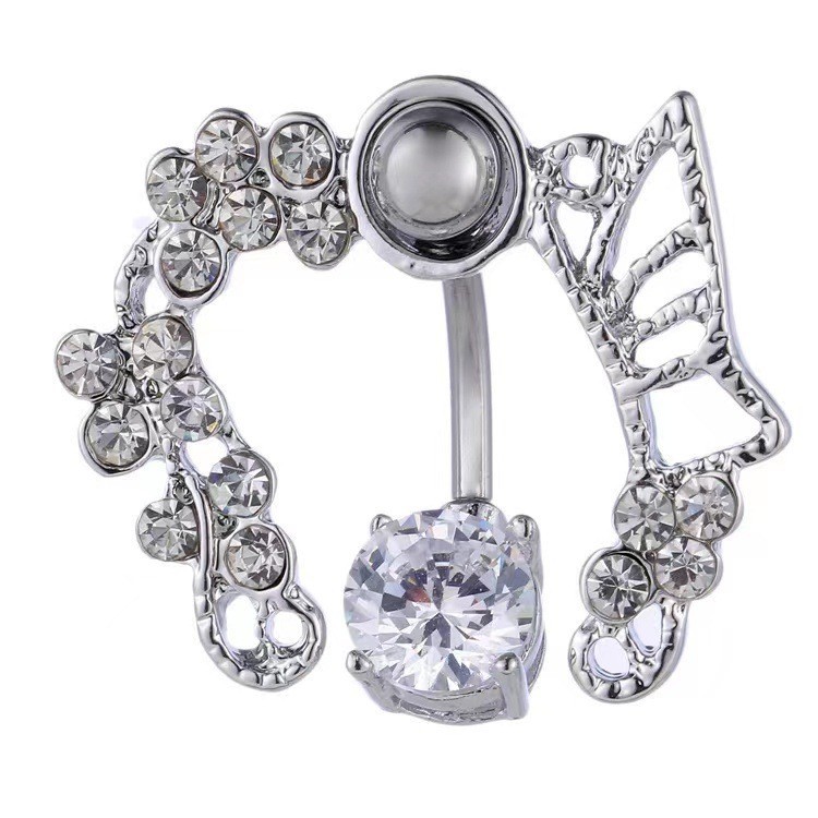 Piercing nombril papillon creux en acier inoxydable et zircon_voghion.com