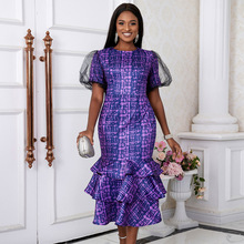 AM030605����Բ��͸�ӵ��������ȹ ӡ�������β�ڸ���ȹ dress