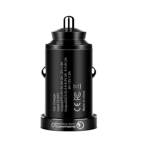 Mini Aluminum Alloy Private Mold Car Charger QC3.0+PD20W Dual-Port Output 38W Fast Charging Car Charger